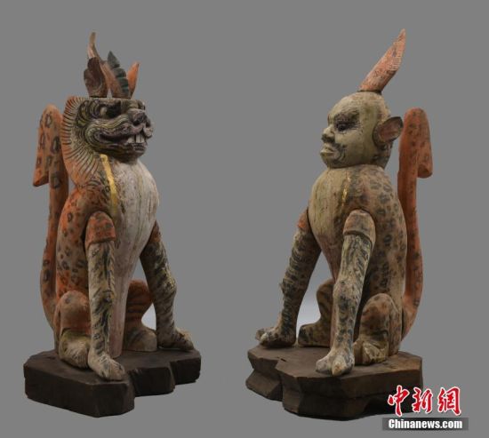 圖為慕容智墓出土鎮(zhèn)墓獸。 中新社發(fā) 甘肅省文物局 供圖